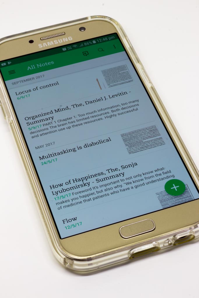 A smartphone with the Evernote app open
