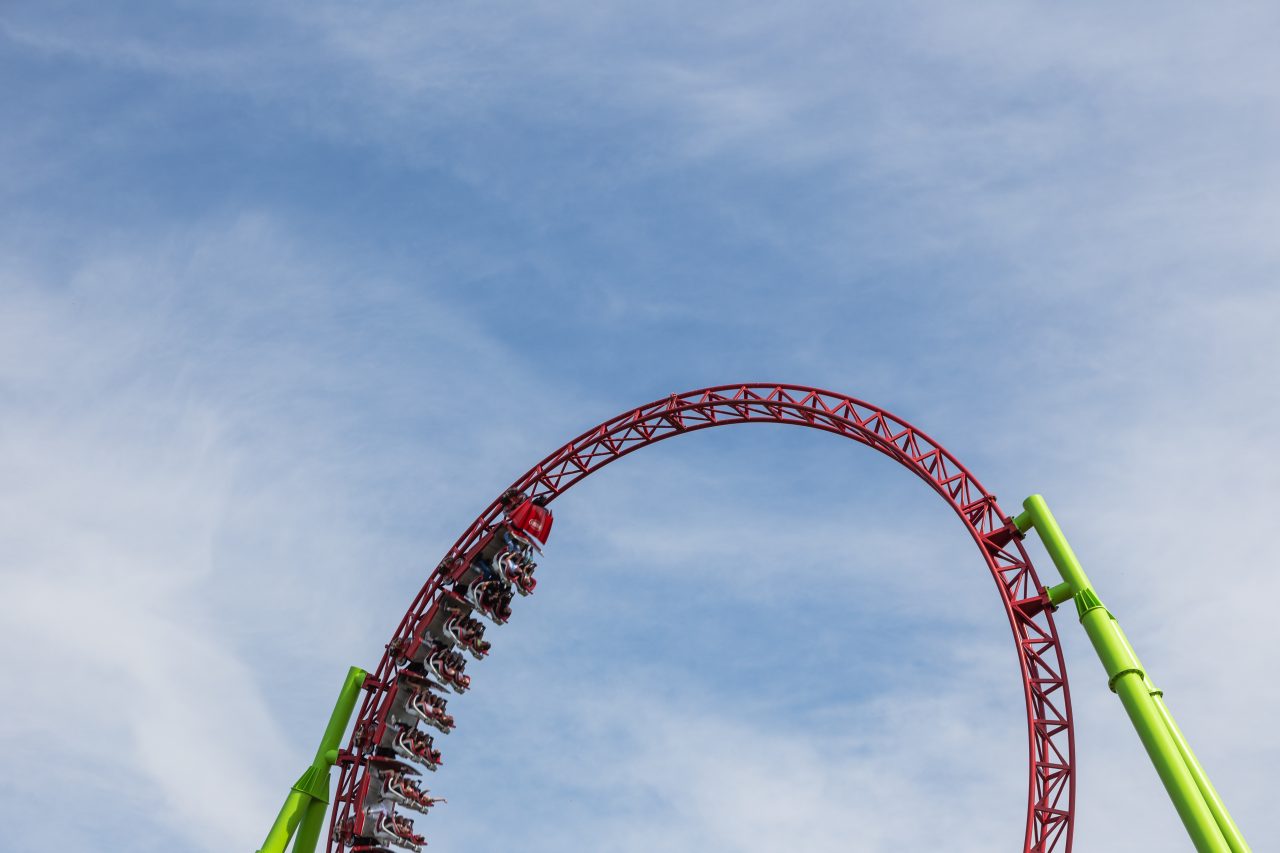 A looping section of a roller coaster