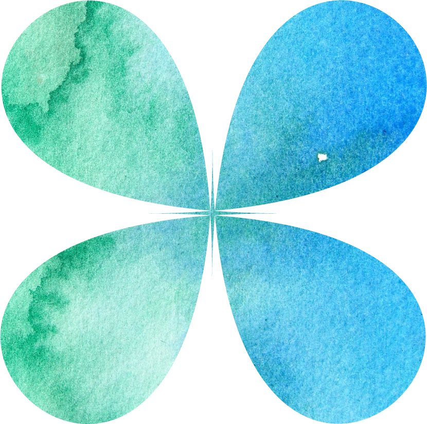 Silhouette of a flower in green and blue watercolour