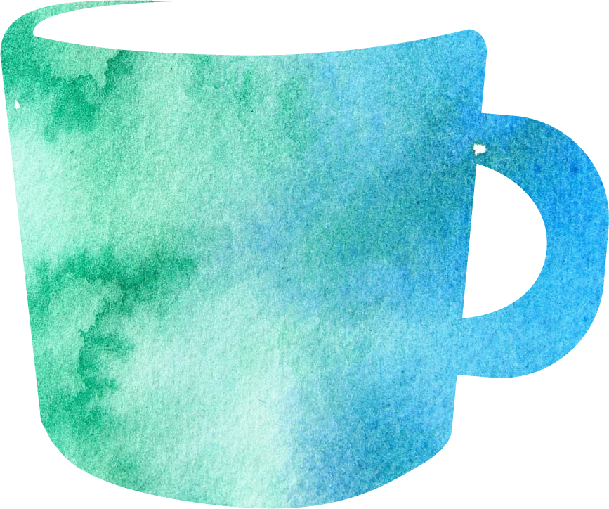 Silhouette of a mug in green and blue watercolour